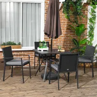 Outsunny Rattan Garden Dining Set for 4 with Cushions Umbrella Hole, Black