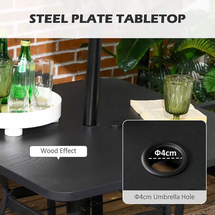 Outsunny Rattan Garden Dining Set for 4 with Cushions Umbrella Hole, Black