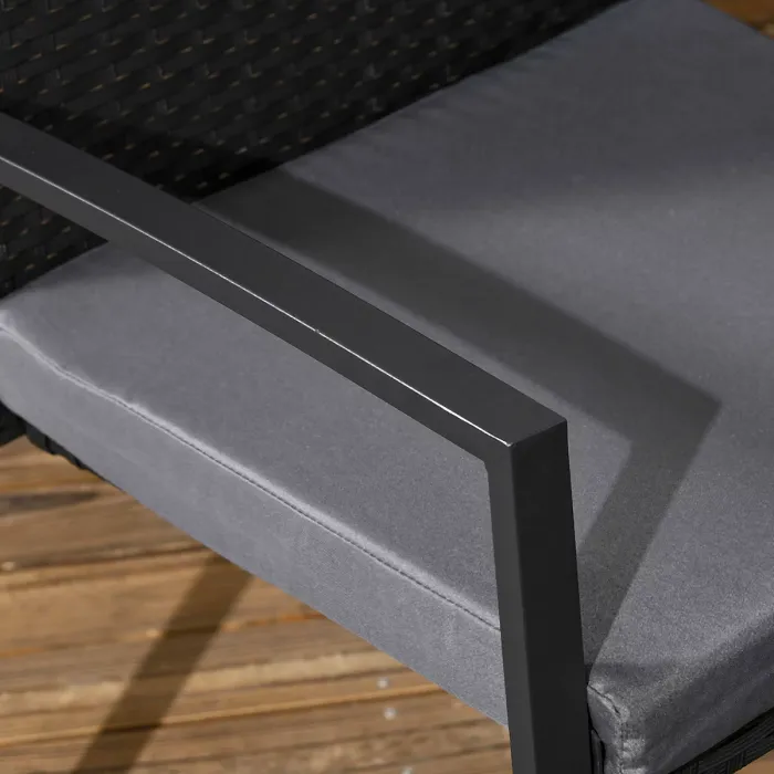 Outsunny Rattan Garden Dining Set for 4 with Cushions Umbrella Hole, Black