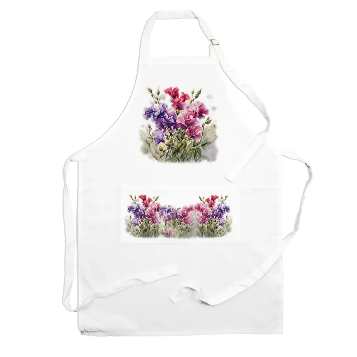 Purely Home Garden Flowers Sweet Peas Apron - Floral Gifts for Her - Cooking & Baking