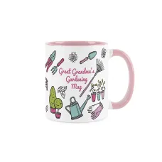 Great Grandmas Gardening Mug - Gardening Accessories & Tools Presents - White & Pink Coffee/Tea Gift for Gardeners 11oz