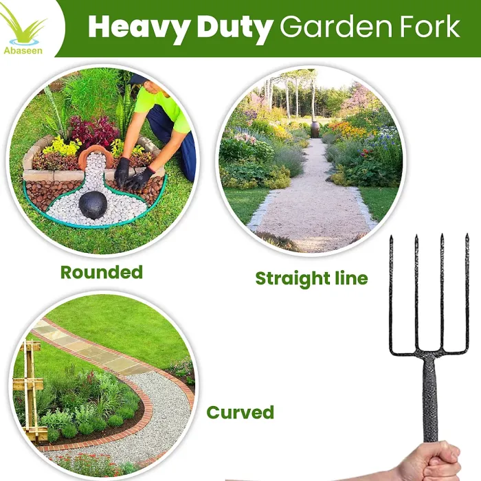 4 Prong Garden Fork Carbon Steel Head with Long Handle Gardening Tool
