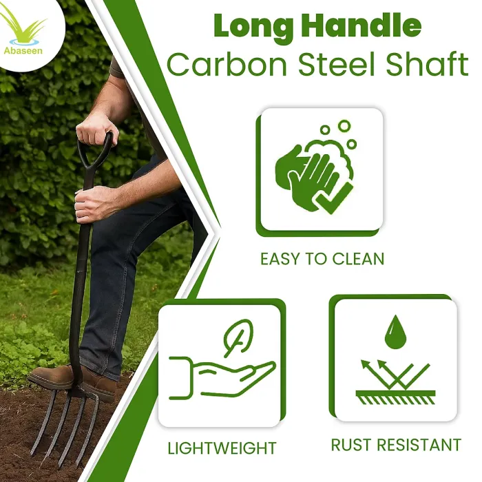 4 Prong Garden Fork Carbon Steel Head with Long Handle Gardening Tool