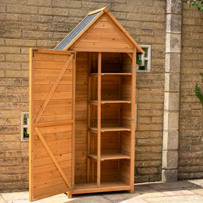 BPS Deluxe Wooden Apex Tool Tower - Outdoor Storage Cabinet - 4 Removable Shelves - 178 x 820 x 45cm - Vertical Utility Organizer