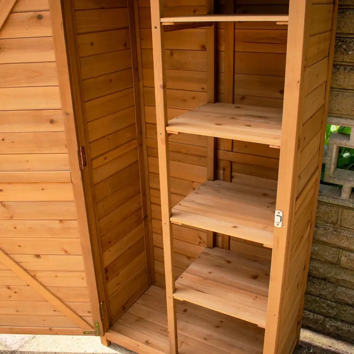 BPS Deluxe Wooden Apex Tool Tower - Outdoor Storage Cabinet - 4 Removable Shelves - 178 x 820 x 45cm - Vertical Utility Organizer