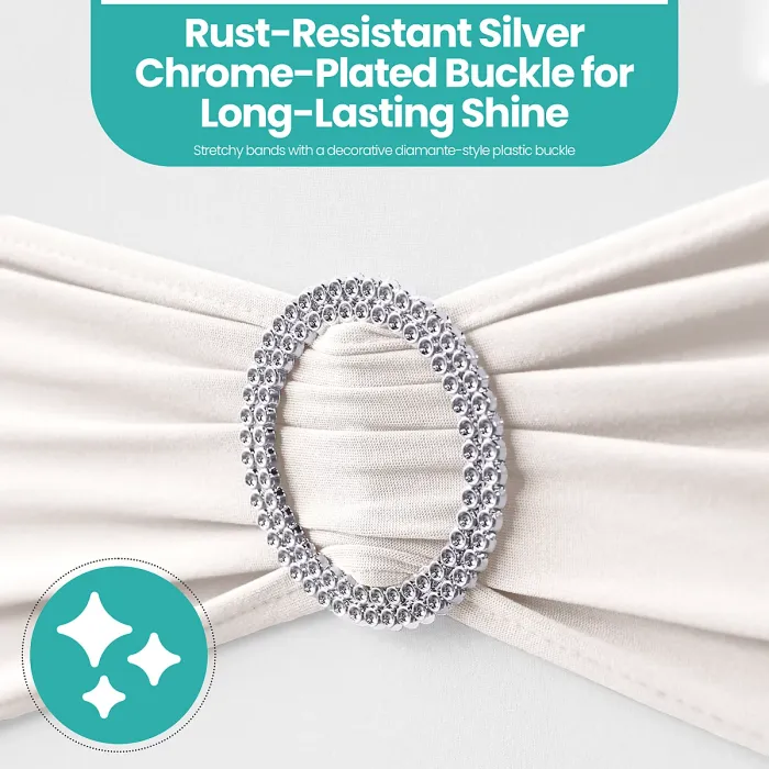 White Spandex Chair Band with Slider Buckle Stretchy Chair Band Sash, 1pc