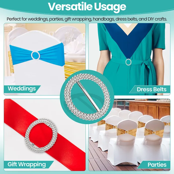 Round Silver Slider Buckle with Sparkling Rhinestone for Chair Band, Arts & Crafts