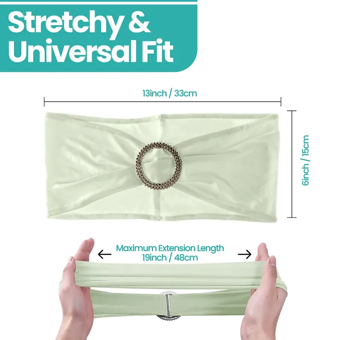 Ivory Spandex Chair Band with Slider Buckle Stretchy Chair Band Sash, 1pc