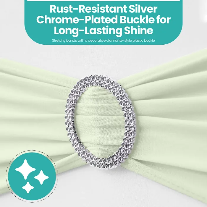 Ivory Spandex Chair Band with Slider Buckle Stretchy Chair Band Sash, 1pc