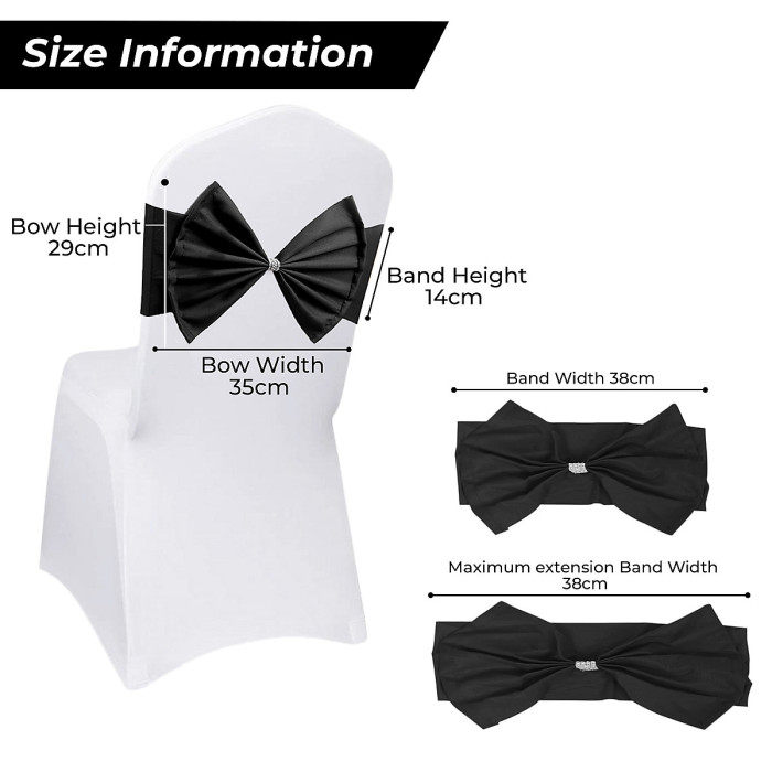 Wider Chair Bows Sash Band with Slider Buckle, Black, 1pc
