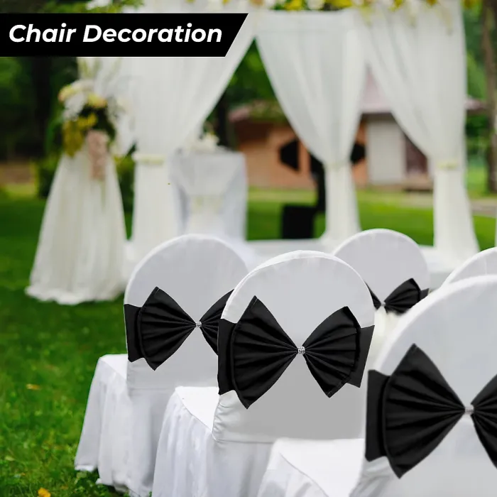 Wider Chair Bows Sash Band with Slider Buckle, Black, 1pc