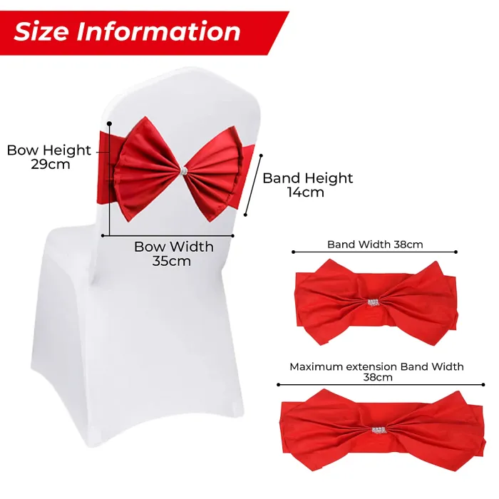 Wider Chair Bows Sash Band with Slider Buckle, Red, 1pc