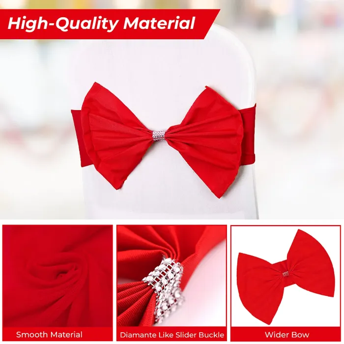 Wider Chair Bows Sash Band with Slider Buckle, Red, 1pc