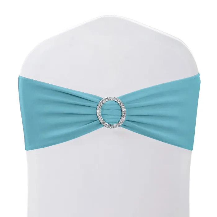 Baby Blue Spandex Chair Band with Slider Buckle Stretchy Chair Band Sash, 1pc