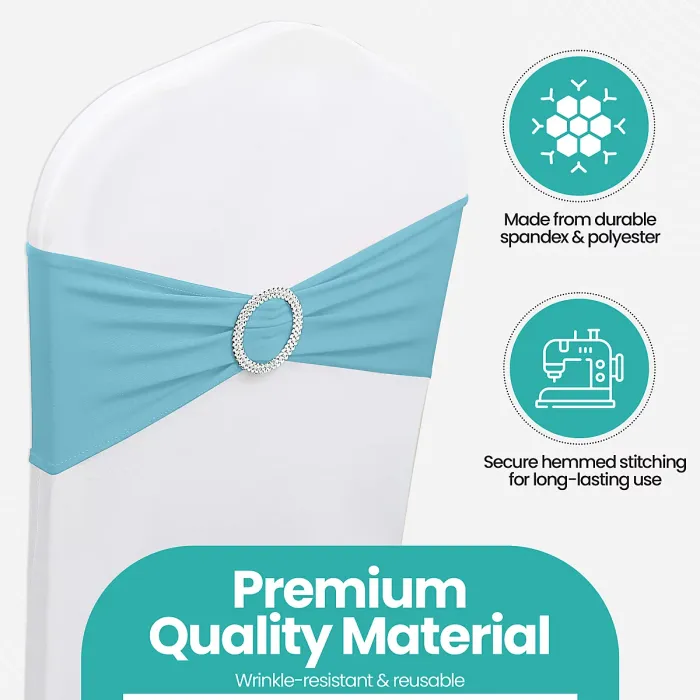 Baby Blue Spandex Chair Band with Slider Buckle Stretchy Chair Band Sash, 1pc