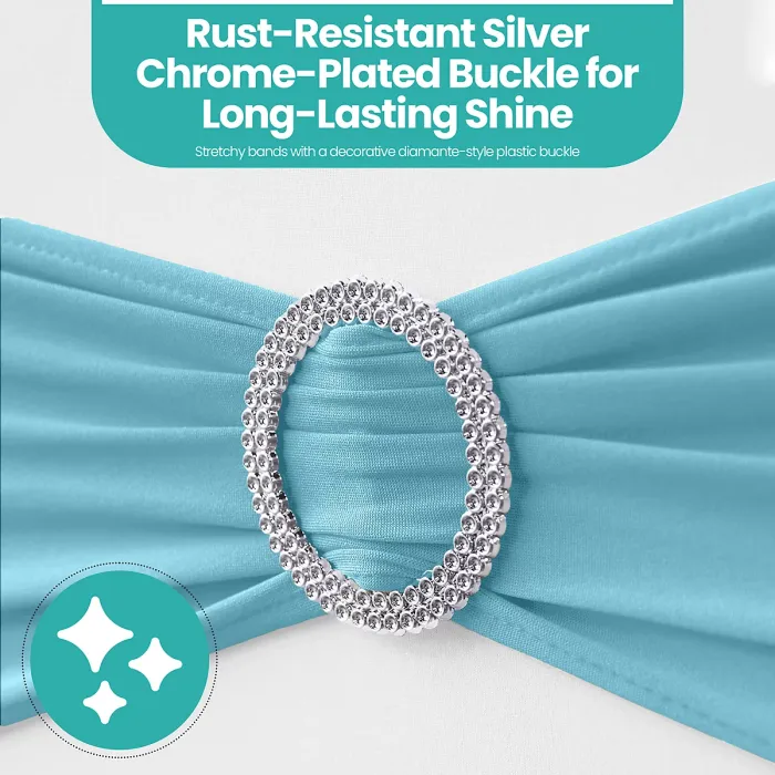 Baby Blue Spandex Chair Band with Slider Buckle Stretchy Chair Band Sash, 1pc