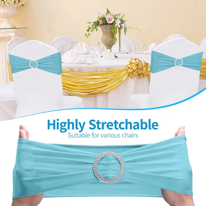 Baby Blue Spandex Chair Band with Slider Buckle Stretchy Chair Band Sash, 1pc