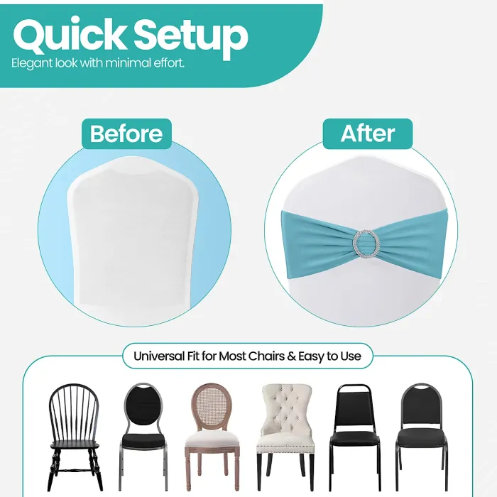 Baby Blue Spandex Chair Band with Slider Buckle Stretchy Chair Band Sash, 1pc