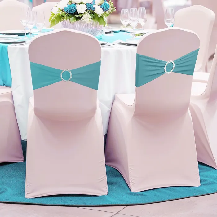 Baby Blue Spandex Chair Band with Slider Buckle Stretchy Chair Band Sash, 1pc