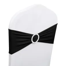 Black Spandex Chair Band with Slider Buckle Stretchy Chair Band Sash, 1pc