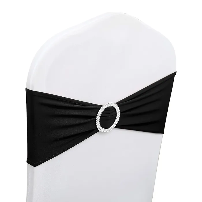 Black Spandex Chair Band with Slider Buckle Stretchy Chair Band Sash, 1pc