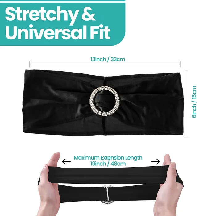 Black Spandex Chair Band with Slider Buckle Stretchy Chair Band Sash, 1pc