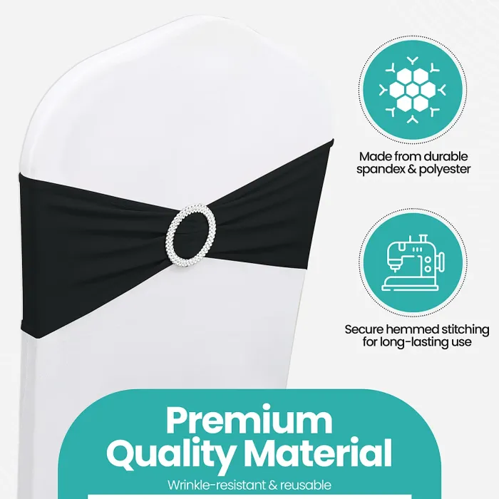 Black Spandex Chair Band with Slider Buckle Stretchy Chair Band Sash, 1pc