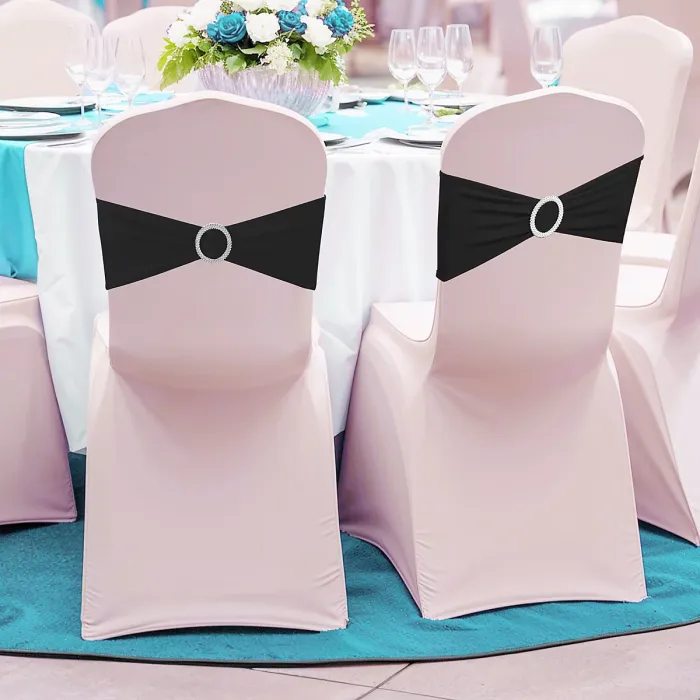 Black Spandex Chair Band with Slider Buckle Stretchy Chair Band Sash, 1pc