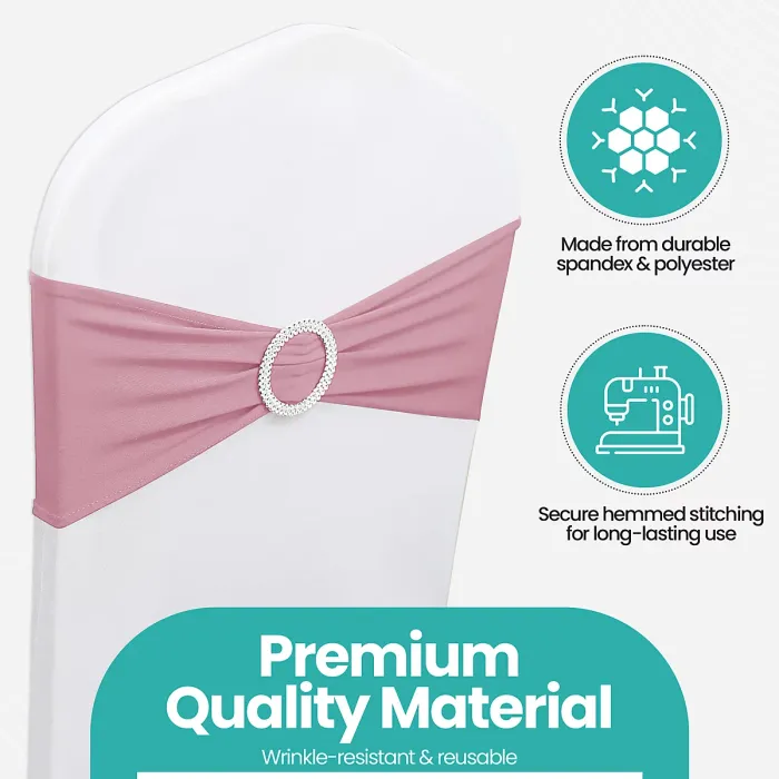 Baby Pink Spandex Chair Band with Slider Buckle Stretchy Chair Band Sash, 1pc
