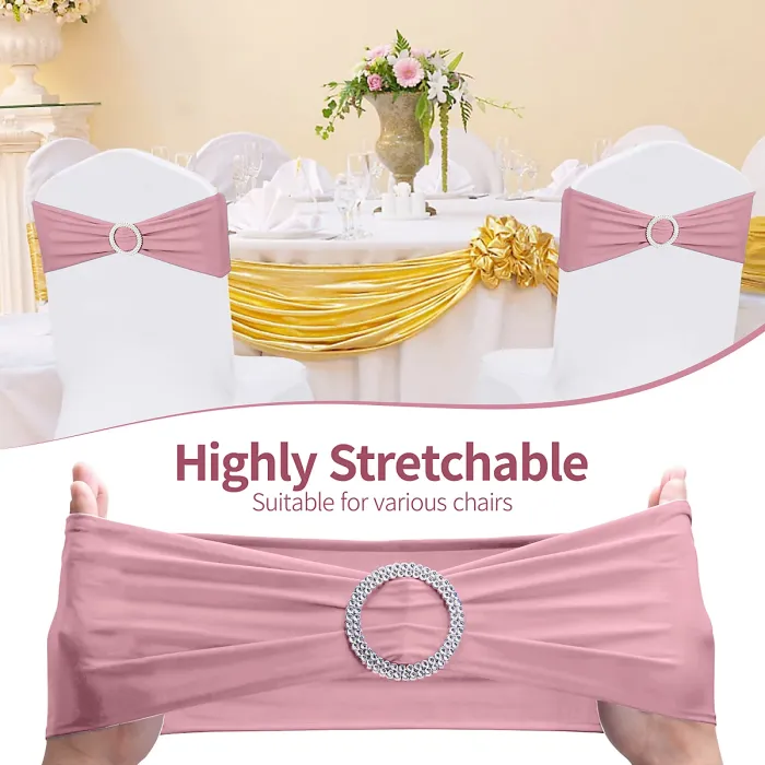 Baby Pink Spandex Chair Band with Slider Buckle Stretchy Chair Band Sash, 1pc