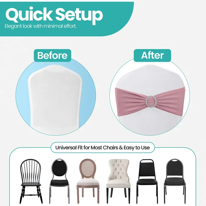 Baby Pink Spandex Chair Band with Slider Buckle Stretchy Chair Band Sash, 1pc