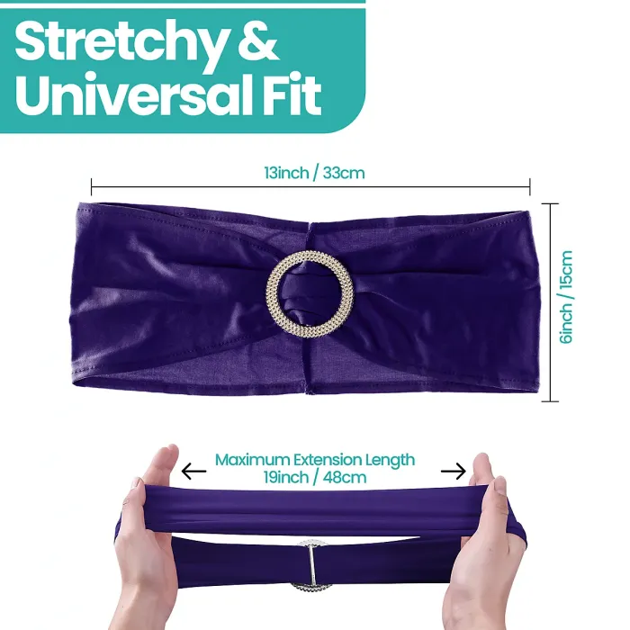 Dark Purple Spandex Chair Band with Slider Buckle Stretchy Chair Band Sash, 1pc