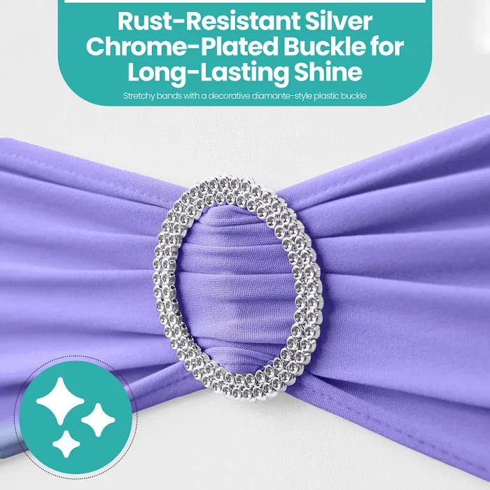 Lavender Spandex Chair Band with Slider Buckle Stretchy Chair Band Sash, 1pc