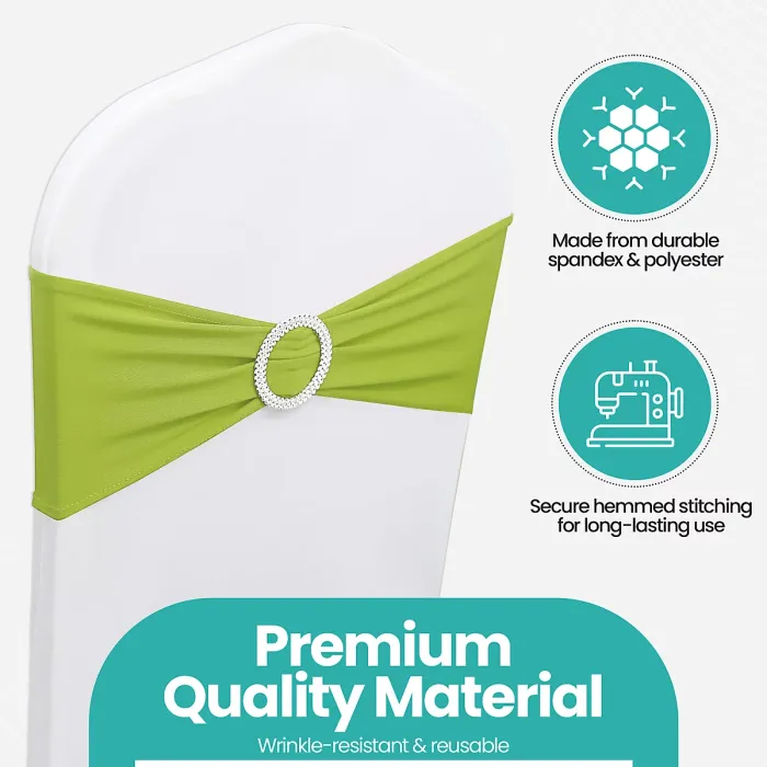 Olive Green Spandex Chair Band with Slider Buckle Stretchy Chair Band Sash, 1pc