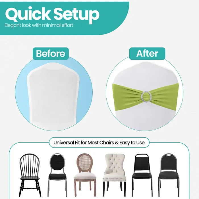 Olive Green Spandex Chair Band with Slider Buckle Stretchy Chair Band Sash, 1pc