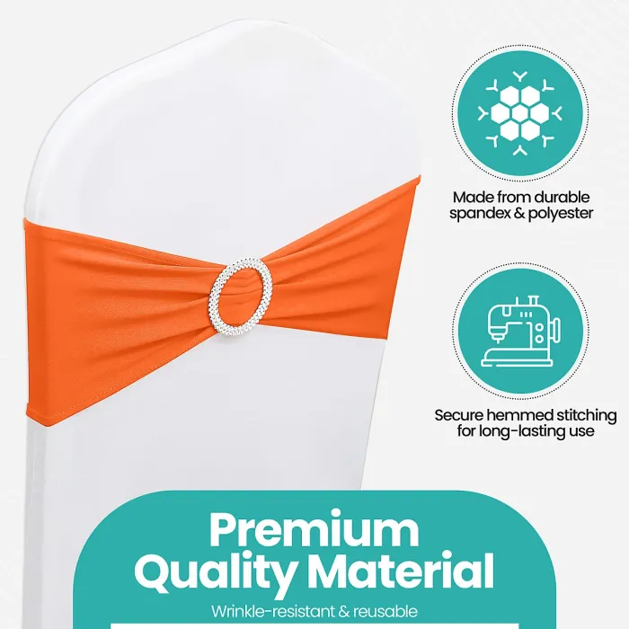 Orange Spandex Chair Band with Slider Buckle Stretchy Chair Band Sash, 1pc