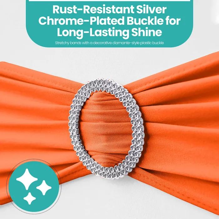 Orange Spandex Chair Band with Slider Buckle Stretchy Chair Band Sash, 1pc