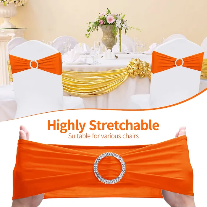 Orange Spandex Chair Band with Slider Buckle Stretchy Chair Band Sash, 1pc