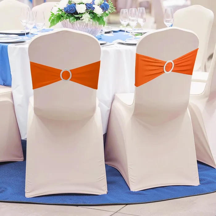 Orange Spandex Chair Band with Slider Buckle Stretchy Chair Band Sash, 1pc