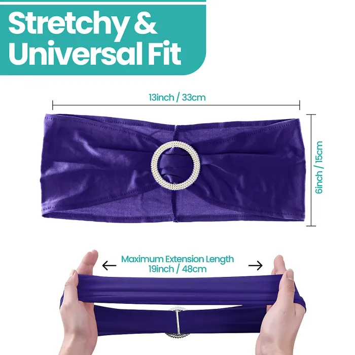 Purple Spandex Chair Band with Slider Buckle Stretchy Chair Band Sash, 1pc