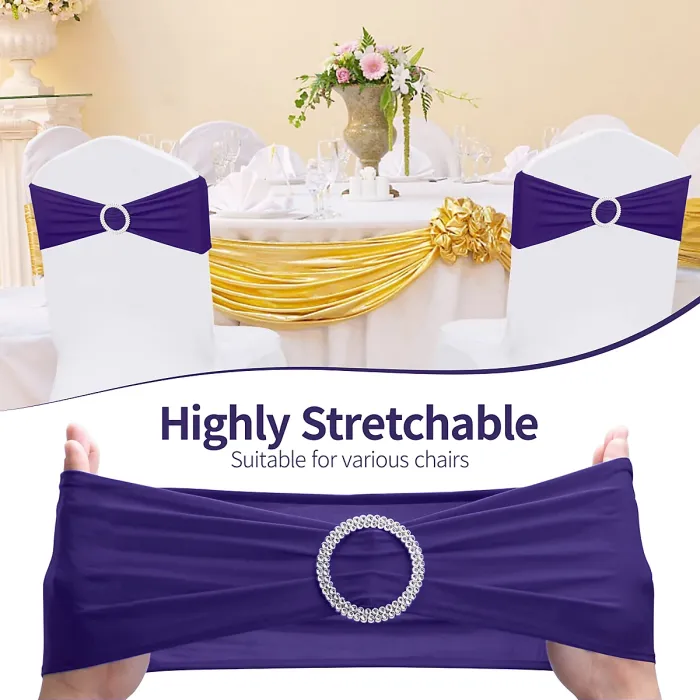 Purple Spandex Chair Band with Slider Buckle Stretchy Chair Band Sash, 1pc