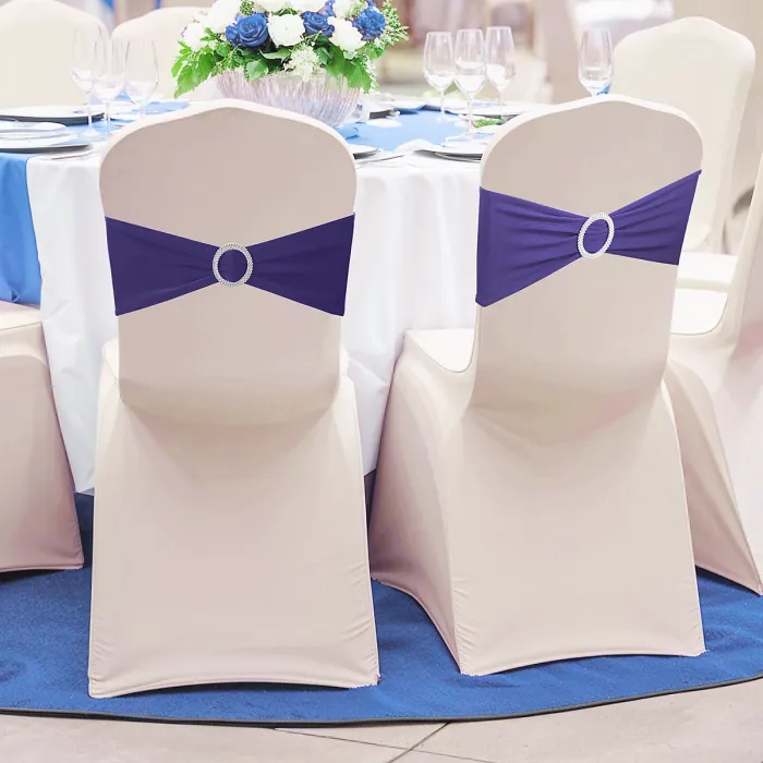 Purple Spandex Chair Band with Slider Buckle Stretchy Chair Band Sash, 1pc