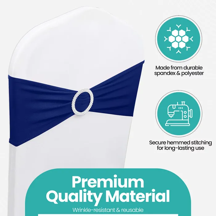 Royal Blue Spandex Chair Band with Slider Buckle Stretchy Chair Band Sash, 1pc