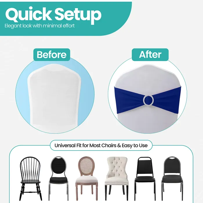 Royal Blue Spandex Chair Band with Slider Buckle Stretchy Chair Band Sash, 1pc