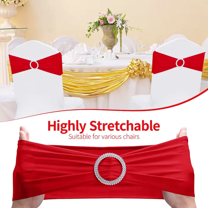 Red Spandex Chair Band with Slider Buckle Stretchy Chair Band Sash, 1pc