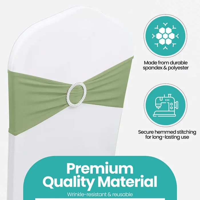 Sage Green Spandex Chair Band with Slider Buckle Stretchy Chair Band Sash, 1pc