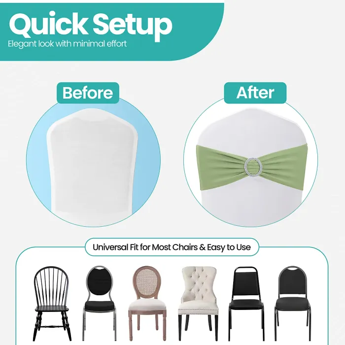 Sage Green Spandex Chair Band with Slider Buckle Stretchy Chair Band Sash, 1pc