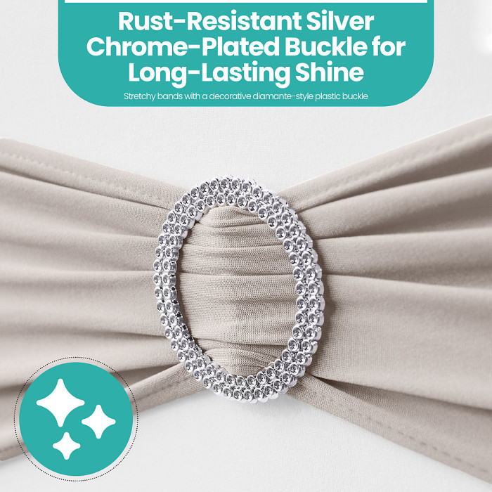 Silver Spandex Chair Band with Slider Buckle Stretchy Chair Band Sash, 1pc