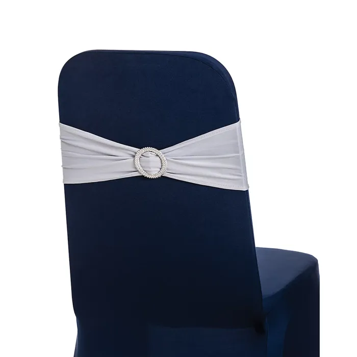 Silver Spandex Chair Band with Slider Buckle Stretchy Chair Band Sash, 1pc