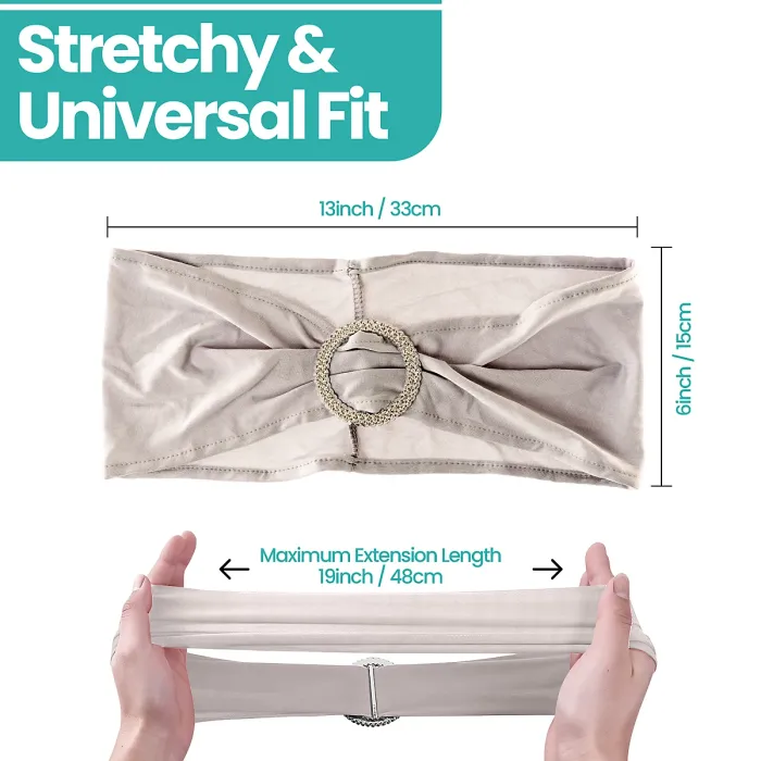 Silver Spandex Chair Band with Slider Buckle Stretchy Chair Band Sash, 1pc